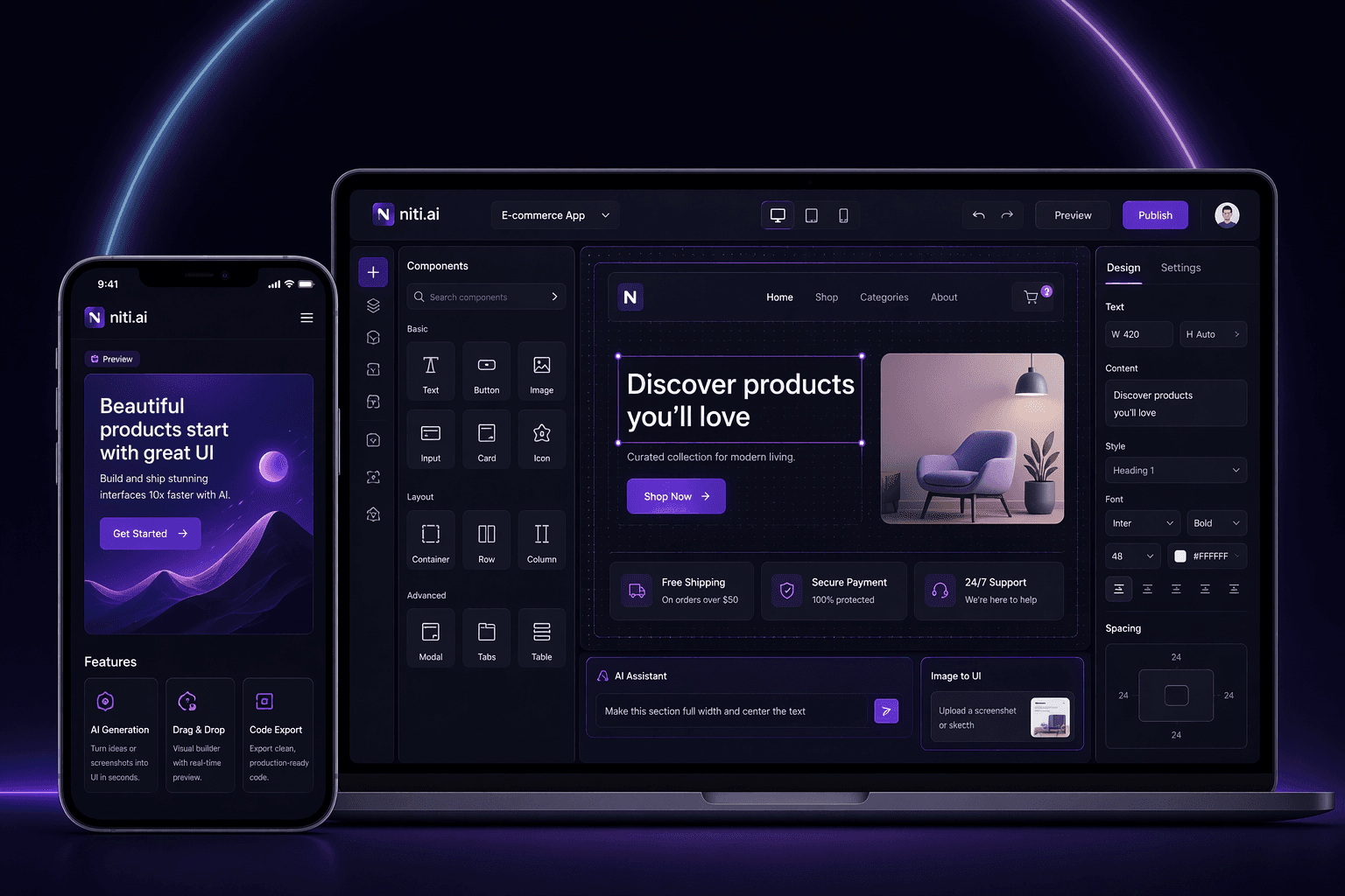 AI-Powered No-Code UI Builder implementation interface