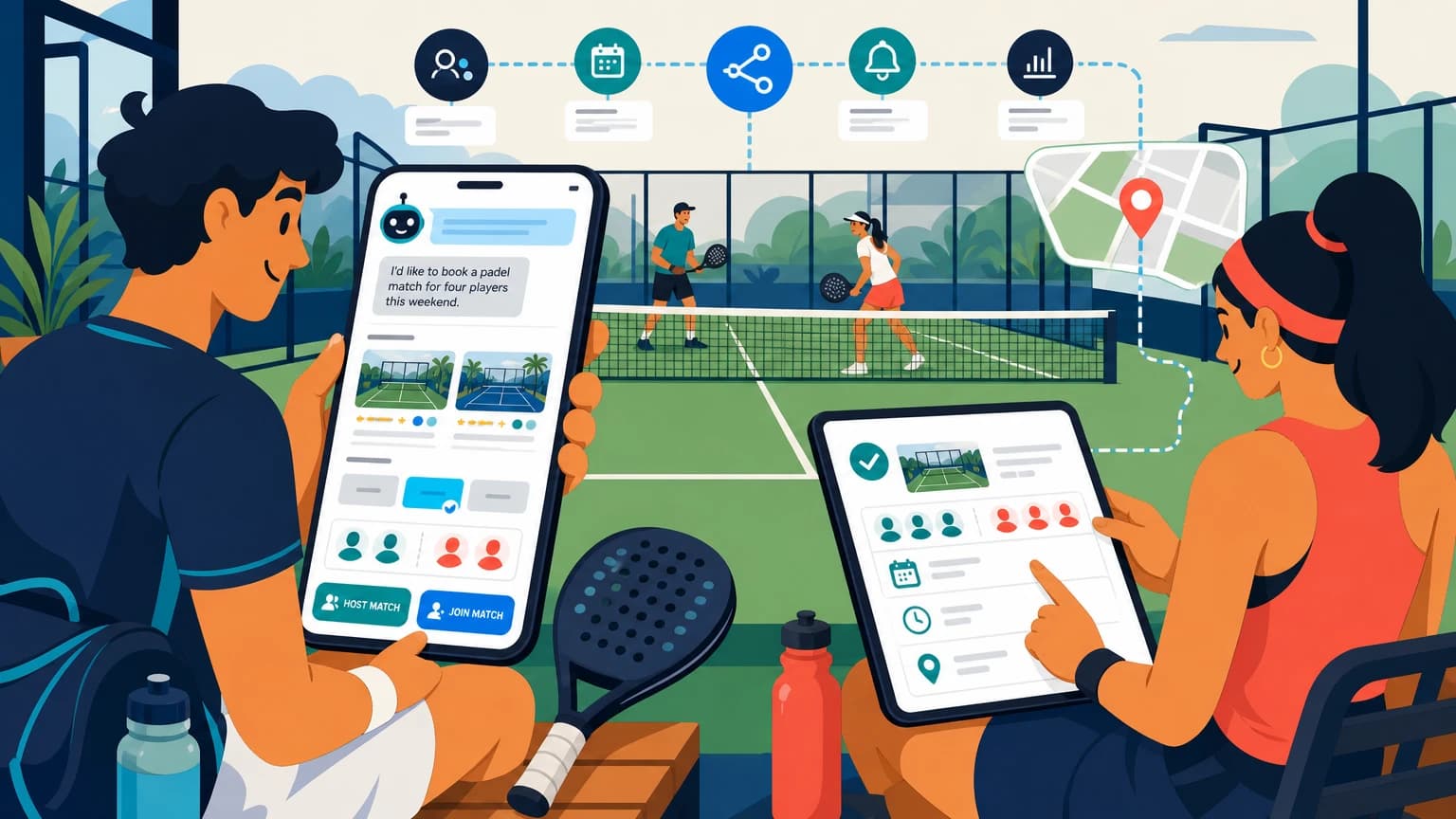 AI-First Community Racquet Game Booking illustrated product use case